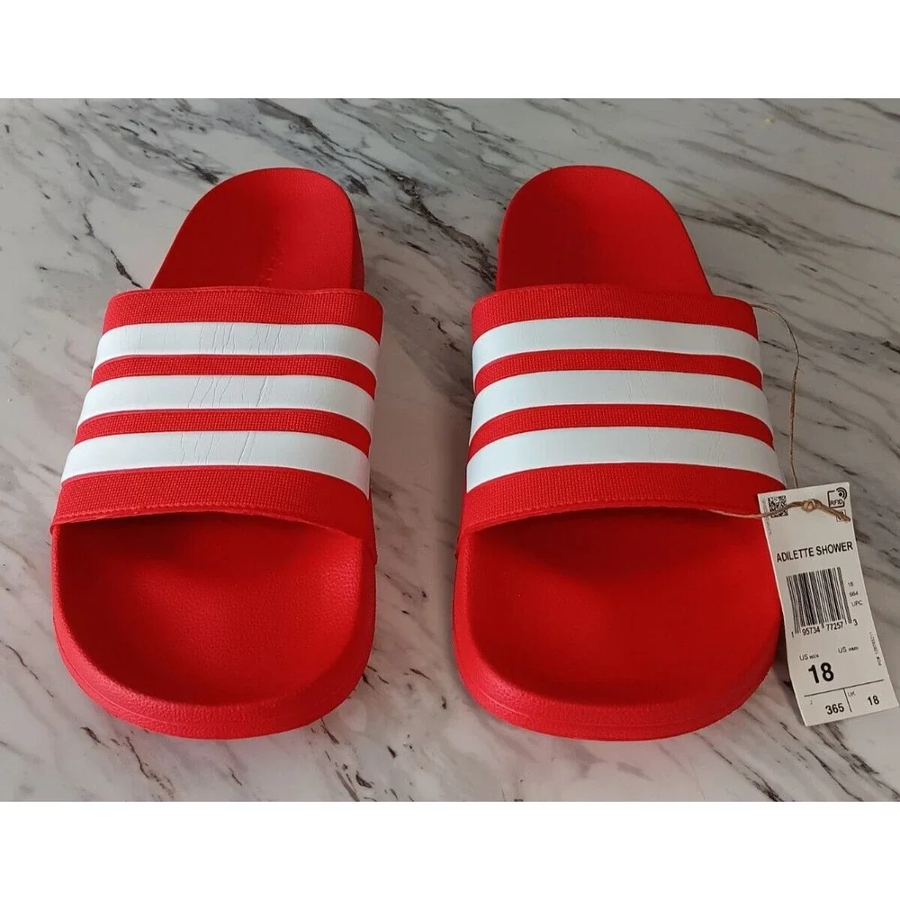 NWT Adidas Men's Red White Adilette Shower Slide‎ Sandals Size 18